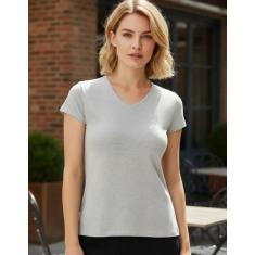 Camiseta Feminina Decote V 100% Algodão P Ao Xgg Malwee, G, Mescla
