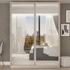 Guarda Roupa 2 Portas de Correr com Espelho 3 Gavetas Belluno RR Móveis Bege