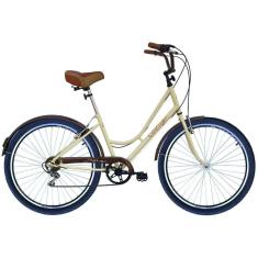 Bicicleta Aro 26 Feminina Retrô Vintage 6 Marchas DB Bege