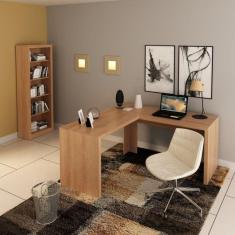 Mesa para Escritório em L com Estante Espresso Móveis Amêndoa Amendoa