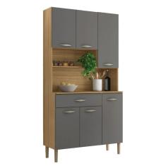 Armário De Cozinha Completa 6 Portas 1 Gaveta Apolo Freijo Cinza