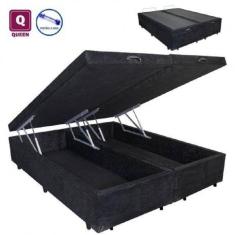 Cama Box QUEEN SIZE com Bau Pistão a gás preto suede Bipartido - 158x198x27