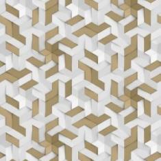 Papel de Parede Efeito Gesso 3D Labirinto Branco e Gold 6m