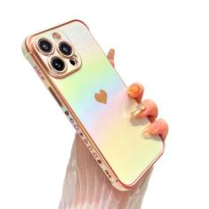 ZTOFERA Capa para iPhone 13 Pro Max de 6,7 polegadas, linda capa colorida com borda de revestimento iridescente com padrão de corações de amor, proteção de lente de câmera à prova de choque para