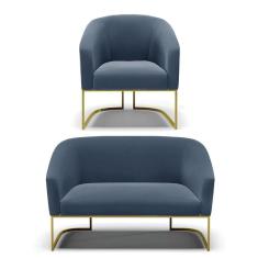 Namoradeira E Poltrona Base Industrial Dourado Stella Suede D03 - D`rossi Cor Azul Marinho