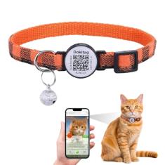 DOKITAG Coleira de gato com etiqueta de nome de código QR, etiqueta de identificação de animal de estimação, coleira fofa de gatinho com sino, digitalização QR, recebimento instantâneo de alerta de
