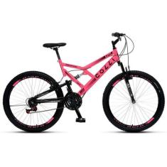 Bicicleta Gps Dupla Suspensão Aro 26 V-brake 21 Marchas Colli Rosa, 26