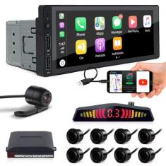Kit Multimídia 1 Din + Câmera Ré + Sensor 8 Pontos Preto Chery Tiggo 2