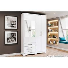 Guarda Roupa 4 Portas (2 c/ Espelho) e 3 Gavetas c/ Pés Caju DA135 Branco - Henn
