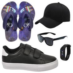 Tênis Infantil Masculino Escolar Casual Menino Novo +Chinelo+Óculos+Re
