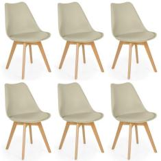 Conjunto 06 Cadeiras Eames Wood Leda Design - Nude - Magazine Decor