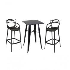 Kit Mesa Tolix Bistrô Bar Com 2 Banquetas Allegra Altas - Preto - UNIV