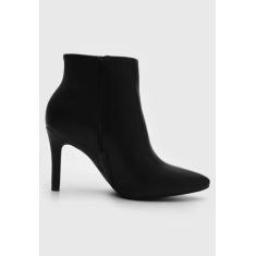 Bota Feminina Cano Curto Vizzano Salto Médio Bico Fino, 38, Preto