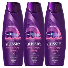 Kit com 3 Shampoo Aussie Cachos e Crespos Ativados Limpeza Delicada e Hidratante 360ml
