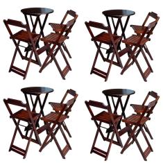 Kit 4 Banquetas Altas Bistrô Madeira Maciça Assento Madeira 99cm Imbuia Marrom Preguiçosa