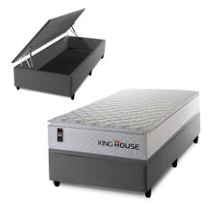 Conjunto Box Baú Cinza New Moon Branco 96x203x73 c/ Molas Ensacadas