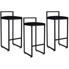 Kit 03 Banquetas Altas Para Cozinha Sala de Jantar Hanna L02 Preto Sue