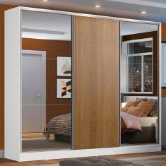 Guarda Roupa Casal Zurique 3 Portas de Correr 4 Gavetas MDF Branco-Rustic