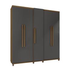 Guarda Roupa Casal 5 Portas Cinamomo Grafite 3 Gavetas Toyota MDP-MDF RV Móveis