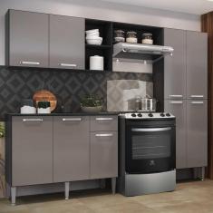 Cozinha Compacta c/ Armário e Balcão com Tampo Pequim Up Multimóveis Preta/Lacca Fumê