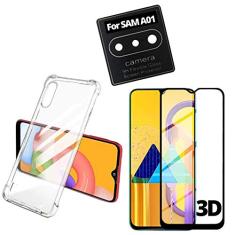Kit Capa Anti Queda Compatível Samsung Galaxy A01 + Película 3D Vidro + Película Nano Flexível Câmera