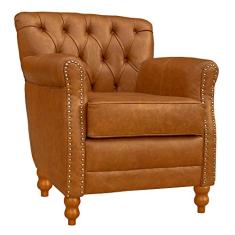 Poltrona Decorativa Sala de Estar Níger Pés Madeira Couro Mel - Gran Belo