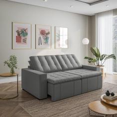 Sofá Cama Retrátil e Reclinável 3 Lugares 220cm em Veludo com Molas e Braço Reto Palmeira Cabecasa M Cinza