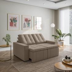 Sofá Cama Retrátil e Reclinável 3 Lugares 180cm em Veludo com Molas e Braço Reto Palmeira Cabecasa M Castor