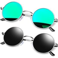 Óculos de sol polarizados redondos Retrô Steampunk, Óculos Dark Armação de Vintage Hippie Metal, Óculos de Sol Proteção Solar UV