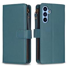 Capa com alça de pulso para Samsung Galaxy A54 5G, 9 compartimentos para cartão, 1 carteira de couro com zíper, fecho magnético com suporte, capa para celular compatível com Samsung A54 5G 6,4