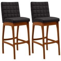 Kit 02 Banquetas Altas Mila Linho Chumbo