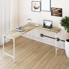 Mesa de Escritório em L Estilo Industrial 150x140cm Active Carvalho/Est.Branca