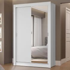 Guarda-Roupa Solteiro 2 Portas de Correr com Espelho 2 Gavetas Branco Vivare Madesa