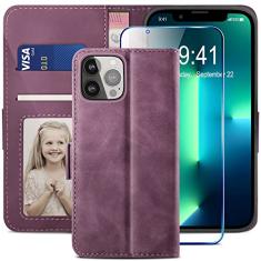 YATWIN Capa carteira para iPhone 13 Pro Max, capa de couro flip com fecho magnético com suporte para cartão e função à prova de choque com suporte para celular compatível com iPhone 13 Pro Max de 6,7