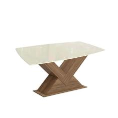 Mesa Multiuso Cozinha Amora c/ Tampo Madeirado c/ Vidro 90x170cm Nogueira/Off White/Vidro Off White - Kappesberg