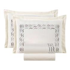 Jogo Lençol 100% Algodão Sofy Queen Bordado 4 pçs Palha - Lilly Home E