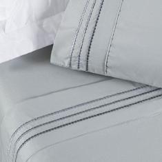 Jogo de Lençol Queen Yara bordado 4pç 100% Poliéster - Cinza - Lilly H