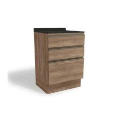 Balcão de Cozinha Maxxi G743 3 Gavetas c/Tampo 60cm Nogal/Preto Brilho - Kappesberg