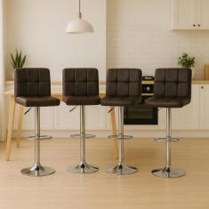 Kit 4 Banquetas Cadeiras Altas Com Encosto Alto Estofado Para Cozinha 