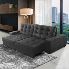 Sofá Retrátil e Reclinável 3 Lugares com Molas 2,30m Duda Suede Cinza Adonai Estofados