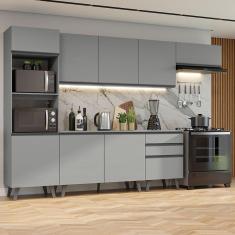 Armário De Cozinha Completa 320Cm Cinza Nice Madesa 08 Cinza