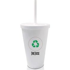 Copo Com Tampa e Canudo Branco Reuse um copo