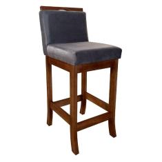 Banqueta Média Estofada com Encosto para Bancada 38 x 92 Cm Turim Madeira Maciça Suede Cinza CCS