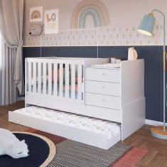 Berço Cama Multifuncional com Auxiliar 2 Colchões Branco
