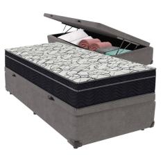 Cama + Box Com Bau Solteiro Colchão Extra Firme Airtech Ortobom D45 Cor:cinza