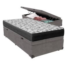 Cama Box Com Baú Cinza Solteiro E Colchão Ortobom D33 Iso100