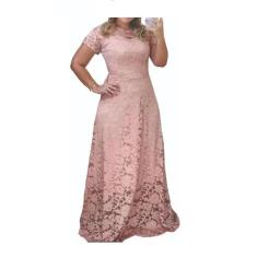 Vestido Madrinha Noiva Plus Size Renda Batizado Civil Festa - Bella Fe