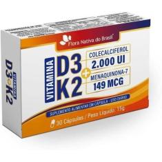 Vitaminas D3 + K2 30Caps (2000UI D3 e 149mcg K2) 500mg - Flora Nativa 