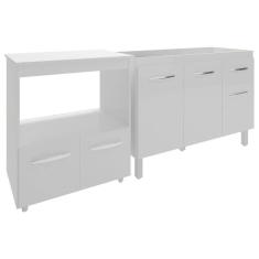 Cozinha Armário Balcão Gabinete De Pia Aline 120 Cm E Balcão Amanda Para Microondas E Forno Elétrico Branco