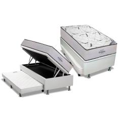 Cama Box Baú C/Auxiliar Solteiro: Colchão Espuma Ortobom D45 Highfoam + Base White(88X188)